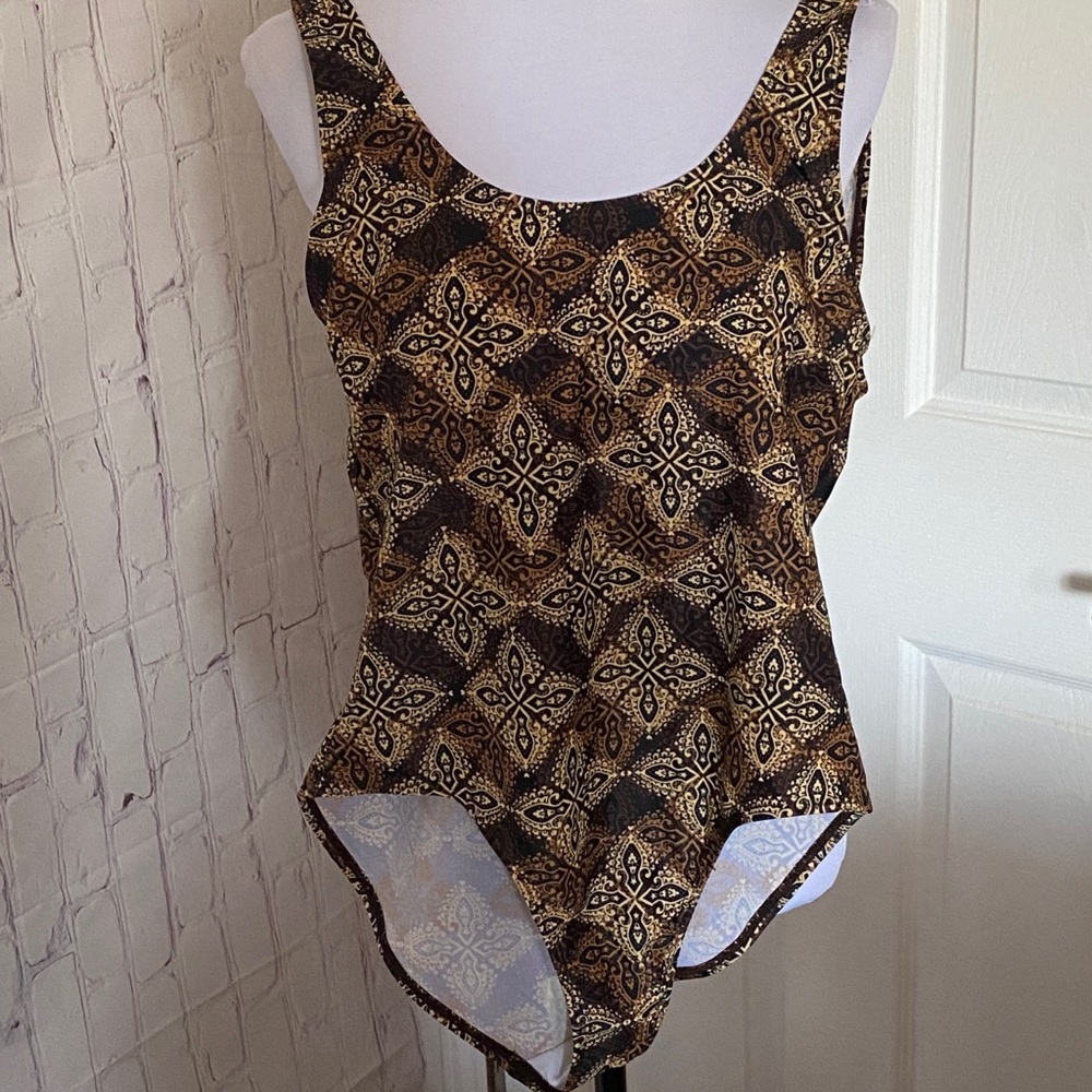 ALIANA ONE PIECE SWIMSUIT MULTI PATTERN BROWN SIZE MEDIUM